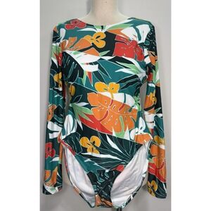 Vince Camuto One-Piece Swimsuit Bathing Suit Long Sleeve Floral Size 12 NWT